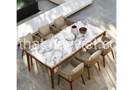 Bàn Ghế Ngoài Trời Khung Gỗ Kết Hợp Dây Đan – Sang Trọng và Đẳng Cấp Cho Không Gian Mở